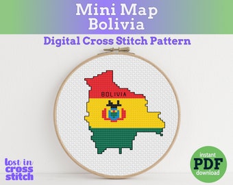 Tiny Little Bolivia flag map | Digital Cross Stitch Pattern | PDF instant download