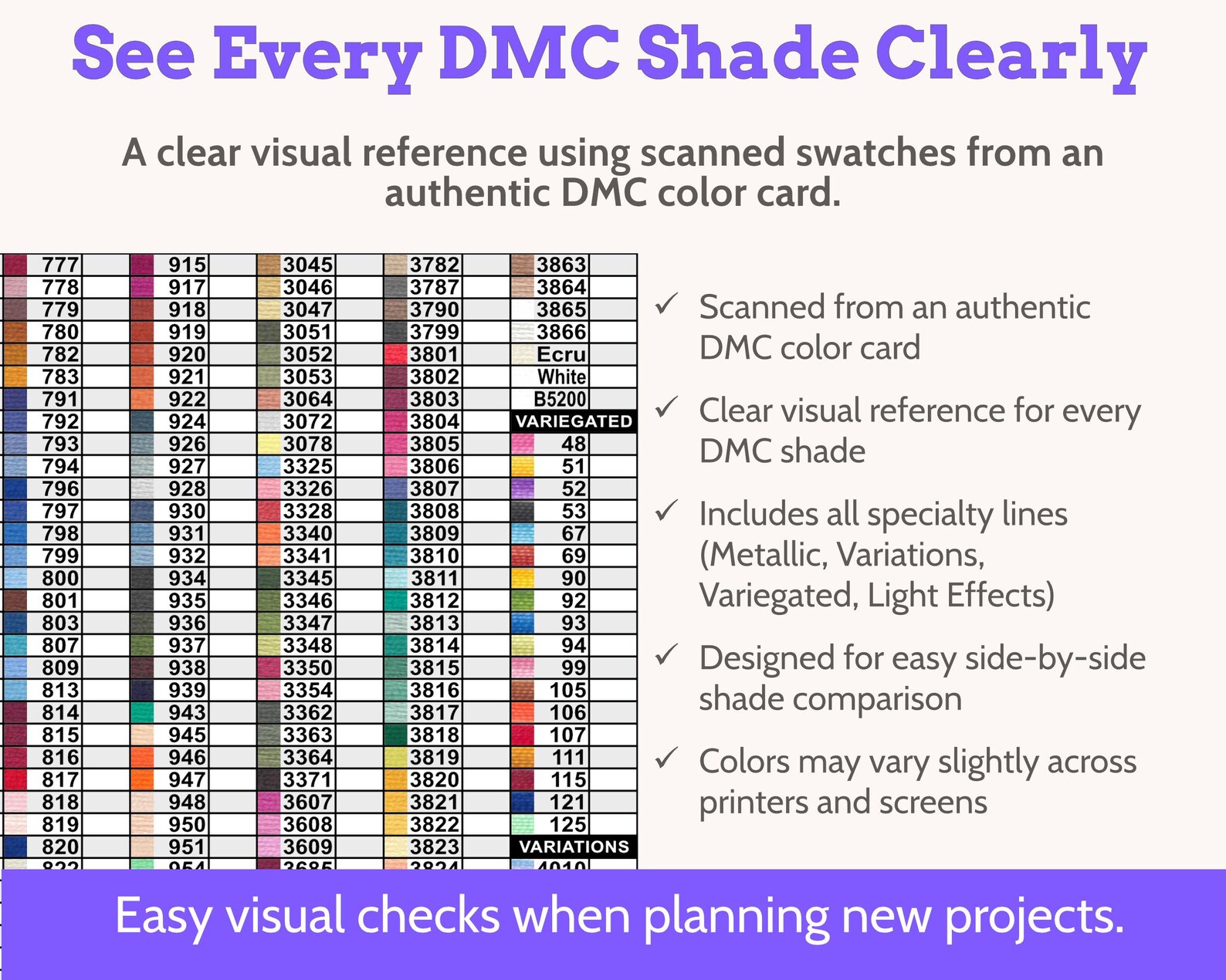 Printable DMC Color Chart, Floss Inventory, Compact Single Page, Number ...