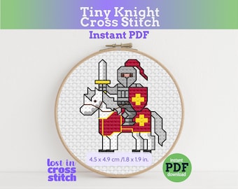 Tiny Little Knight Cross Stitch Pattern, Medieval Warrior, Pattern Keeper, Instant PDF Download