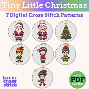 Christmas cross stitch PDF patterns | Instant Download | easy mini cross stitch design | Bundle of 7 Christmas XStitch