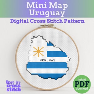 Tiny Little Uruguay flag map | Digital Cross Stitch Pattern | PDF instant download