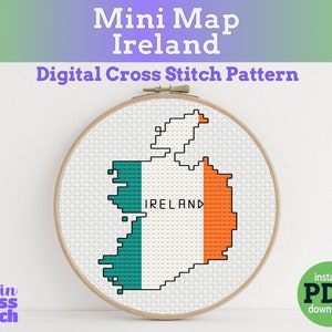 Kleine Flagge Irland Landkarte | Digitales Kreuzstichmuster | PDF Sofort-Download