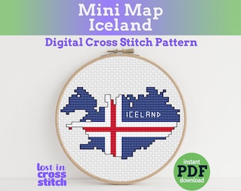 Tiny Little Iceland flag map | Digital Cross Stitch Pattern | PDF instant download