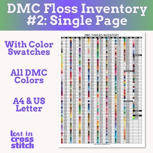 Tabla de hilos DMC Lista de inventario de hilos N.º 2 Lista de hilos imprimible Lista compacta de una sola página Descarga instantánea PDF Carta de EE. UU. y A4
