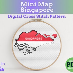 Tiny Little Singapore flag map | Digital Cross Stitch Pattern | PDF instant download