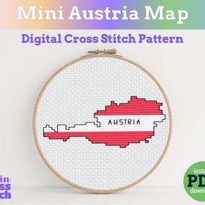 Tiny Little Austria flag map | Digital Cross Stitch Pattern | PDF instant download