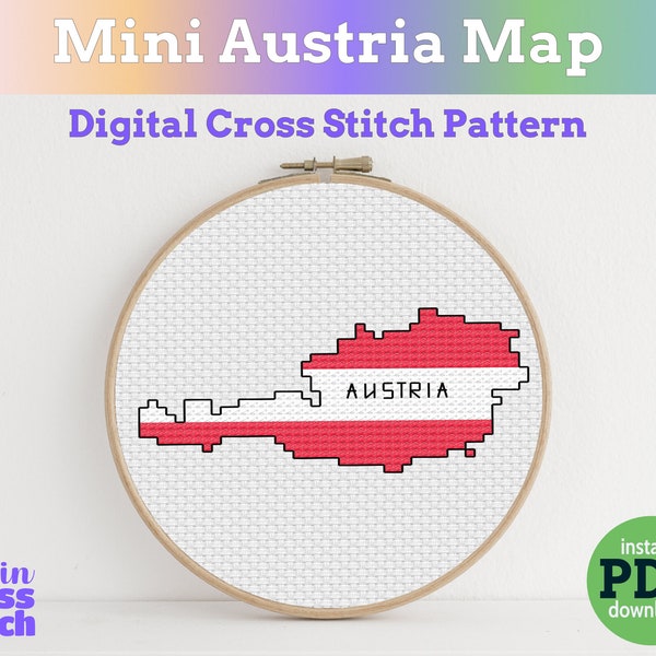 Tiny Little Austria flag map | Digital Cross Stitch Pattern | PDF instant download