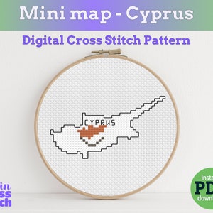 Petite carte du drapeau de Chypre, modèle numérique au point de croix, téléchargement instantané au format PDF pour les débutants et les brodeurs expérimentés