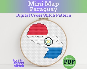 Paraguay Mini Map Cross Stitch Pattern Digital PDF Instant Download For Beginenrs and Advanced Stitchers