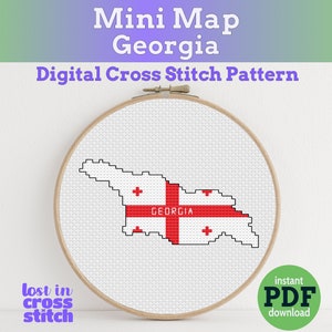 Tiny Little Georgia vlagkaart | Digitaal kruissteekpatroon | PDF direct downloaden