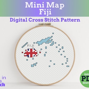 Tiny Little Fiji flag map | Digital Cross Stitch Pattern | PDF instant download