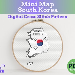 Tiny Little South Korea flag map | Digital Cross Stitch Pattern | PDF instant download