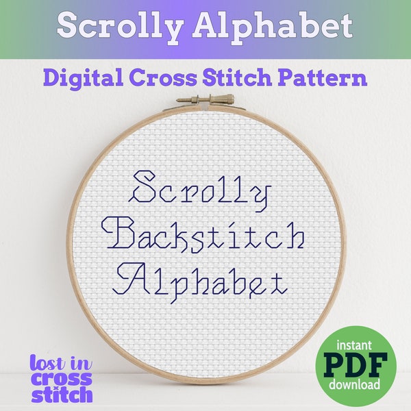 Scrolly Backstitch Alphabet cross stitch PDF pattern Instant Download small and easy cross stitch design cross stitch fonts