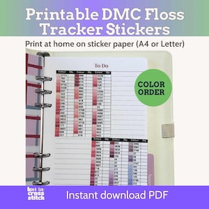 DMC Floss Inventory Tracker Planner Stickers, Färgordning, Korsstygnstrådtabell, 500+ Färger, A4 + US Letter PDF
