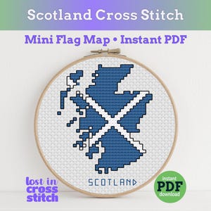 Scotland Cross Stitch Pattern, Mini Flag Map, Pattern Keeper, Instant PDF Download