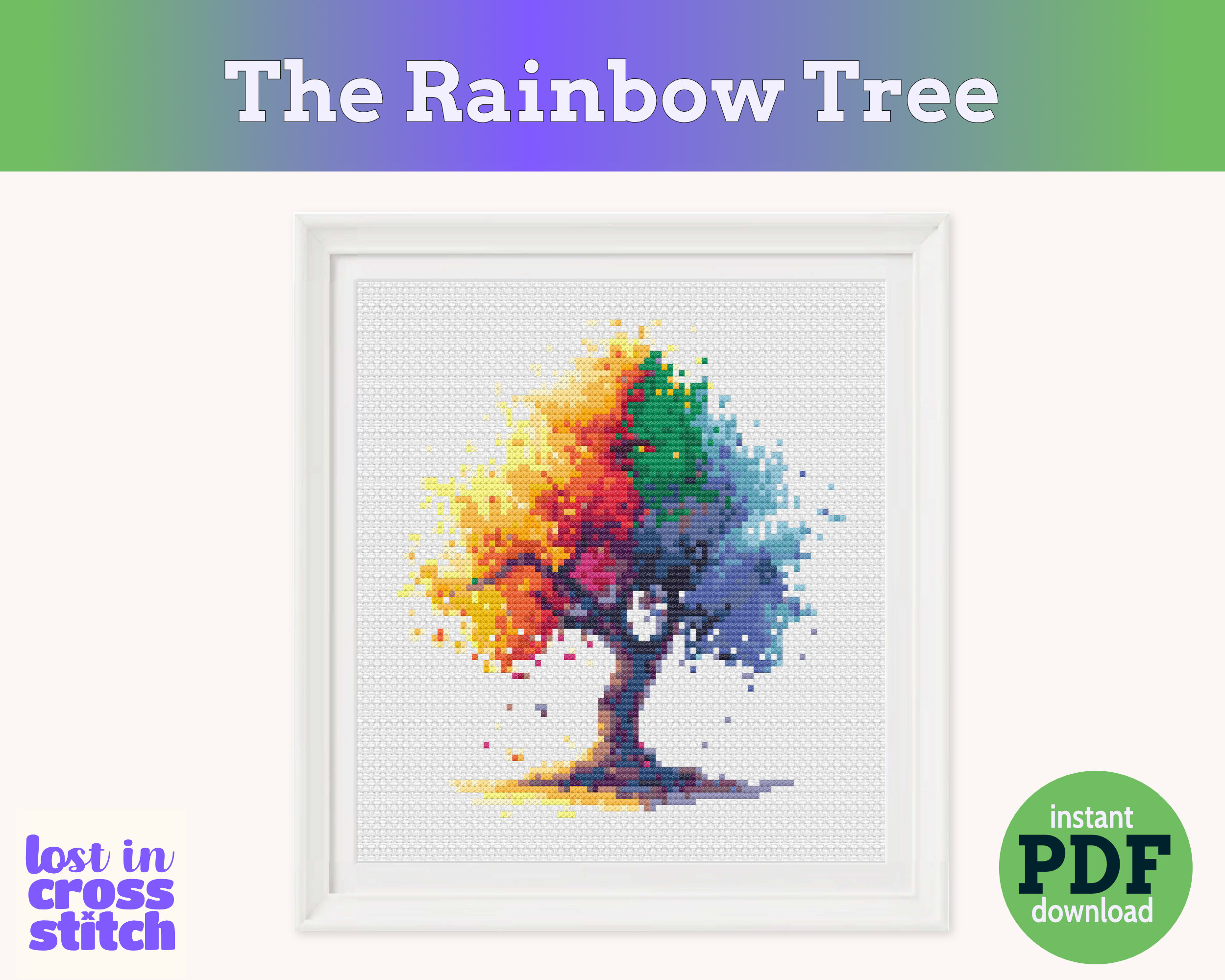Rainbow Tree Cross Stitch Pattern Beginner Friendly Instant PDF ...