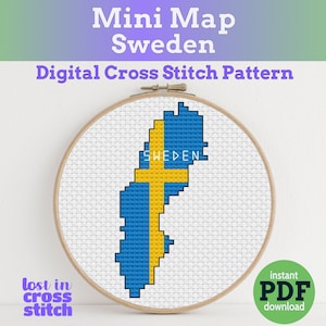 Tiny Little Zweden vlagkaart | Digitaal kruissteekpatroon | PDF direct downloaden