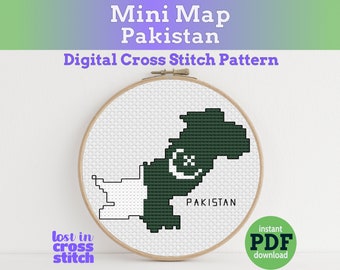Tiny Little Pakistan flag map | Digital Cross Stitch Pattern | PDF instant download