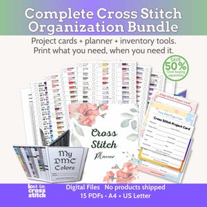 Complete DMC-draadinventarisatiebundel en kruissteekplannerbundel | PDF flosstracker, naalddiktegids | Direct downloaden