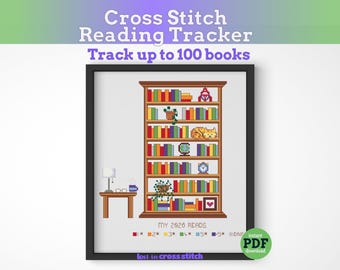 Kruissteekpatroon lezen tracker, boekenplankgrafiek, 100 boeken bijhouden, genre- en sterbeoordelingssleutel, boekenlogboek, patroonhouder, instant pdf