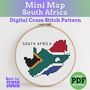 Tiny Little South Africa flag map | Digital Cross Stitch Pattern | PDF instant download