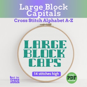 Padrão de ponto cruz em PDF do alfabeto em letras maiúsculas grandes | Download instantâneo | Desenho de ponto cruz pequeno e fácil | Fontes para bordado