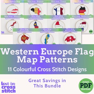 Westeuropa Mini Landkarte Kreuzstich Bundle PDF Muster Sofort-Download Anfänger und Fortgeschrittene Kleine Einfache Kreuzstich