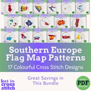 Zuid-Europa minikaart kruissteekbundel pdf-patronen Instant download voor beginners en gevorderden Kleine eenvoudige kruissteek