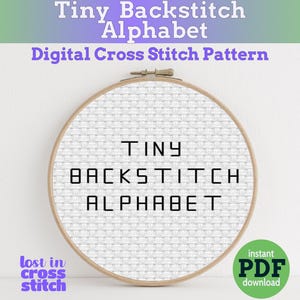 Tiny Backstitch Alphabet 2 stitches high cross stitch PDF pattern Instant Download small and easy cross stitch design cross stitch fonts