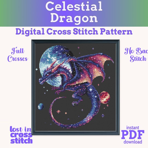 Celestial Dragon Cross Stitch Pattern Beginner Friendly Instant PDF Download Modern Cross Stitch Embroidery