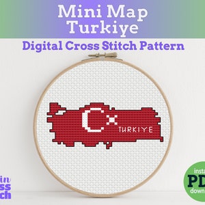 Mappa della bandiera della Piccola Turchia / Schema digitale per punto croce / Download immediato in PDF