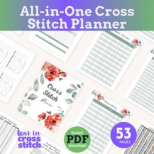 Blumen Kreuzstich Planer Printable PDF, Stich-Tracker, WIP Log, A4 & US Letter