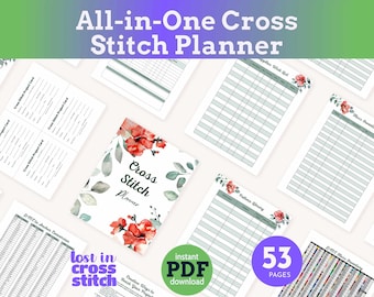 Blumen Kreuzstich Planer Printable PDF, Stich-Tracker, WIP Log, A4 & US Letter