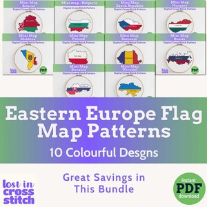 Oost-Europa Minikaart Kruissteekbundel PDF-patronen Direct downloaden Beginners en gevorderden Kleine eenvoudige kruissteek
