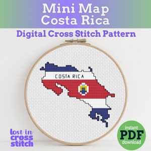 Tiny Little Costa Rica vlagkaart | Digitaal kruissteekpatroon | PDF direct downloaden