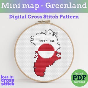 Petit drapeau du Groenland au point de croix | Téléchargement numérique PDF | Design nordique moderne | Pattern Keeper Ready
