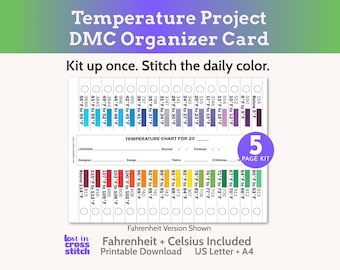 Cross Stitch Temperature Project DMC Floss Organizer Cards | Printable F & C Set | Instant Download PDF