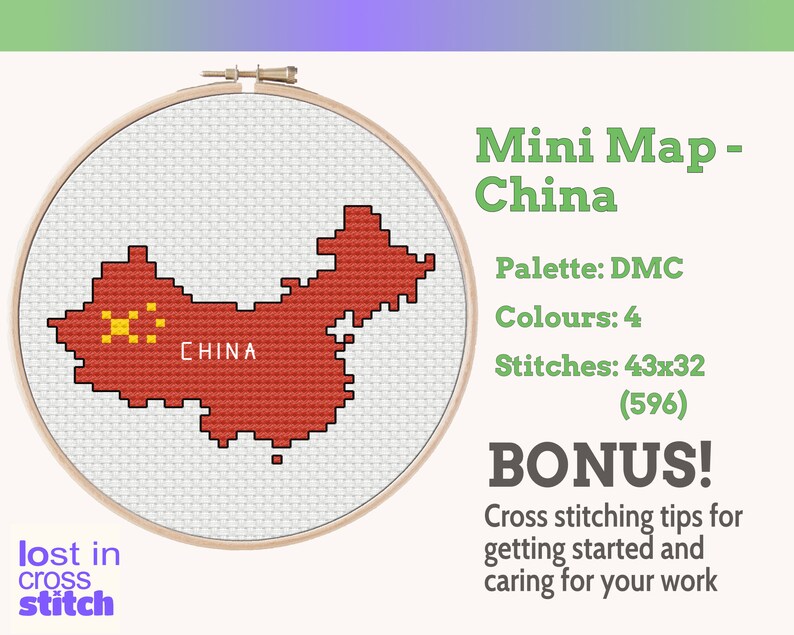 Tiny Little China Flag Map | Digital Cross Stitch Pattern | PDF Instant ...