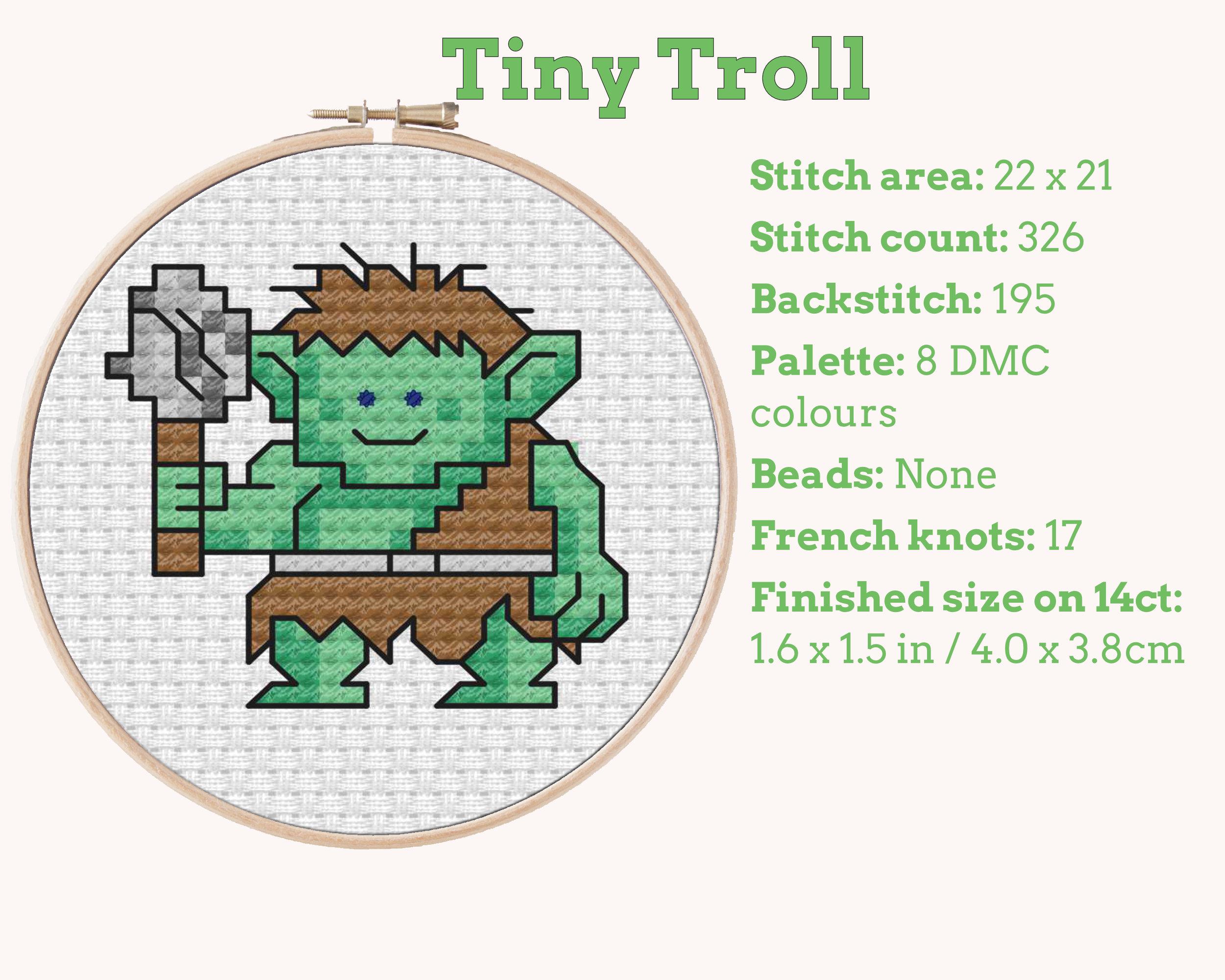 Tiny Little Troll Cross Stitch Pattern, Fantasy Monster, Pattern Keeper ...