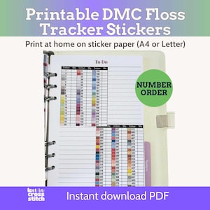 DMC Floss Inventory Tracker Planner Stickers, Cross Stitch Thread Chart, 500+ Colors, A4 + US Letter PDF