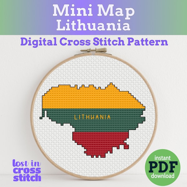 Tiny Little Lithuania flag map | Digital Cross Stitch Pattern | PDF instant download