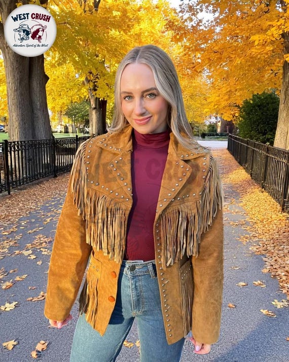 Women's Vintage Tan Brown Real Suede Leather Jacket for Her