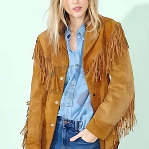 Western Braun Wildleder Tragen Fransen Vintage Mantel Jacke für Frauen Tan Western Fransen Lederjacke Fransen Mantel Festival Kleidung Geschenk