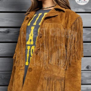Native Americans Women&#39;s Cowgirl Fringes Suede Leather Jacket Western Coat Womens Western Tan Brown Suede Leather Wear Fringe Vintage Coat
