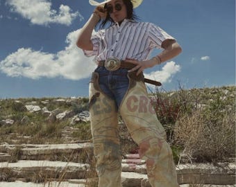 Handmade Suede Leather Cowgirl Chaps: Western Rodeo Fringed Pants