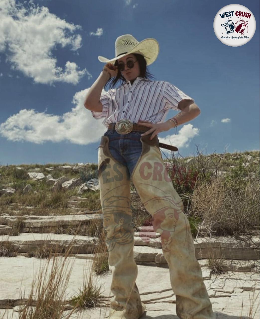 Chapeau Western Femme Vintage 70s - Cuir Daim Franges - Rodéo Cowgirl équitation
