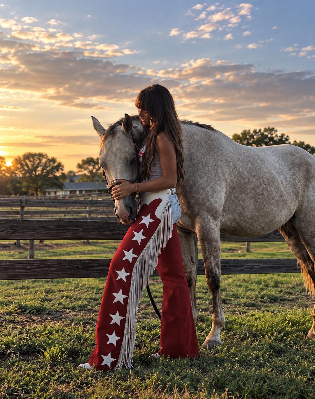 Women's Handmade Cowgirl Red Chaps | 7 Stars Leather Fringe Pants ...