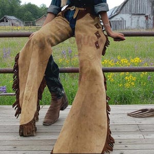 Dark Brown Suede Leather Western Chaps  Fringes for Women Rodeo Ranch Horse Riding Gear Western Leather Chaps Horse Riding Fringes Pant