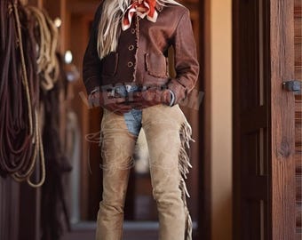 Handmade Suede Western Fringed Chaps: Women's Cowboy/Cowgirl Costume