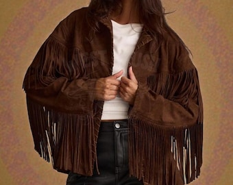 Buy Handmade Women's Brown Fringe Suede Jacket - 1970s Vintage